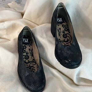 Fly London Block Heeled Leather Pumps